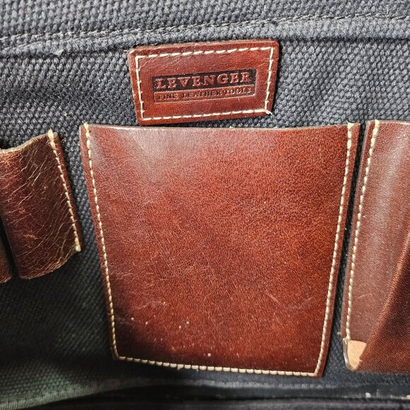 Levenger Leather Brown and Black Canvas Tote Carryall Bag Great condition - Picture 3 of 6